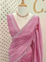 Crushed silk with cut bead, mirror work on scallop border - Image 27