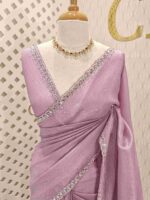 Crushed silk with cut bead, mirror work on scallop border - Image 24