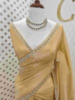 Crushed silk with cut bead, mirror work on scallop border - Image 30
