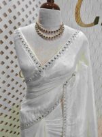 Crushed silk with cut bead, mirror work on scallop border - Image 33