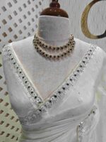 Crushed silk with cut bead, mirror work on scallop border - Image 34