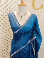 Crushed silk with cut bead, mirror work on scallop border - Image 3