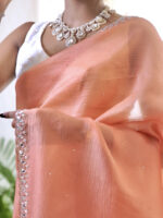 Crushed silk with cut bead, mirror work on scallop border - Image 2