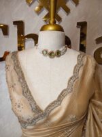 Crushed silk with cut bead and stone work designs and scallop border - Image 51