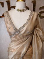 Crushed silk with cut bead and stone work designs and scallop border - Image 50