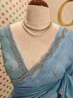 Crushed silk with cut bead and stone work designs and scallop border - Image 27