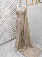 Crushed silk with cut bead and stone work designs and scallop border - Image 7