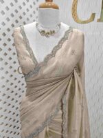 Crushed silk with cut bead and stone work designs and scallop border - Image 5
