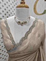 Crushed silk with cut bead and stone work designs and scallop border - Image 6