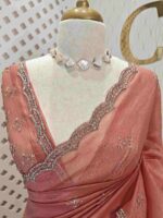 Crushed silk with cut bead and stone work designs and scallop border - Image 21