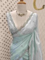 Crushed silk with cut bead and stone work designs and scallop border - Image 8
