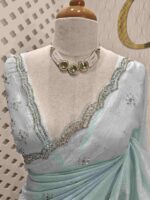 Crushed silk with cut bead and stone work designs and scallop border - Image 9