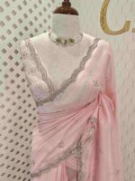 Crushed silk with cut bead and stone work designs and scallop border - Image 11