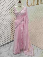 Crushed silk with cut bead and stone work designs and scallop border - Image 16