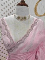 Crushed silk with cut bead and stone work designs and scallop border - Image 15