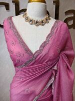Crushed silk with cut bead and stone work designs and scallop border - Image 35