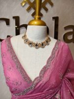 Crushed silk with cut bead and stone work designs and scallop border - Image 36