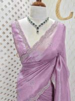 Crushed silk with cut bead and stone work designs and scallop border - Image 17