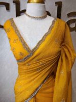 Crushed silk with cut bead and stone work designs and scallop border - Image 47