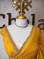 Crushed silk with cut bead and stone work designs and scallop border - Image 48