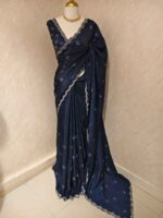 Crushed silk with cut bead and stone work designs and scallop border - Image 46
