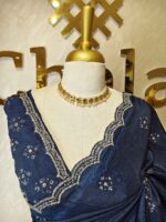 Crushed silk with cut bead and stone work designs and scallop border - Image 45
