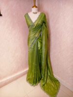 Crushed silk with cut bead and stone work designs and scallop border - Image 40