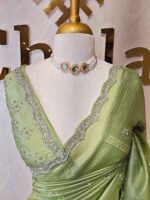 Crushed silk with cut bead and stone work designs and scallop border - Image 39