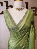 Crushed silk with cut bead and stone work designs and scallop border - Image 38