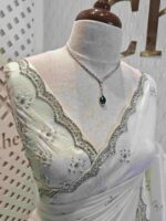 Crushed silk with cut bead and stone work designs and scallop border - Image 2
