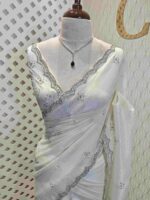Crushed silk with cut bead and stone work designs and scallop border