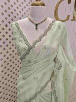 Crushed silk with cut bead and stone work designs and scallop border - Image 23