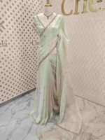 Crushed silk with cut bead and stone work designs and scallop border - Image 25