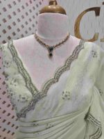 Crushed silk with cut bead and stone work designs and scallop border - Image 24