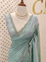Crushed silk with cut bead and stone work designs and scallop border - Image 29