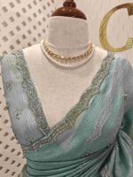 Crushed silk with cut bead and stone work designs and scallop border - Image 30