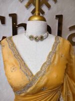 Crushed silk with cut bead and stone work designs and scallop border - Image 33