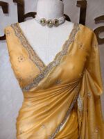Crushed silk with cut bead and stone work designs and scallop border - Image 32