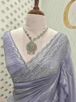 Crushed silk with piramid like cut bead and stone work and scallop border - Image 6