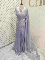 Crushed silk with piramid like cut bead and stone work and scallop border - Image 7