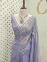 Crushed silk with piramid like cut bead and stone work and scallop border - Image 5