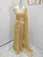 Crushed silk with piramid like cut bead and stone work and scallop border - Image 4