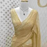 Crushed silk with piramid like cut bead and stone work and scallop border