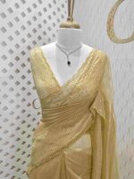 Crushed silk with piramid like cut bead and stone work and scallop border