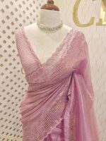 Crushed silk with piramid like cut bead and stone work and scallop border - Image 11