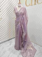 Crushed silk with piramid like cut bead and stone work and scallop border - Image 10