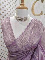 Crushed silk with piramid like cut bead and stone work and scallop border - Image 9