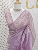 Crushed silk with piramid like cut bead and stone work and scallop border - Image 8