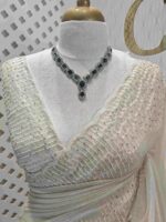 Crushed silk with piramid like cut bead and stone work and scallop border - Image 15