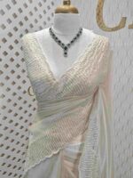Crushed silk with piramid like cut bead and stone work and scallop border - Image 14